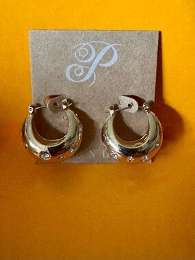 Plunder Star Hoops Goldtone Earrings New in Package + Pouch